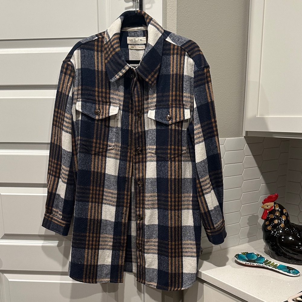 Purnell Plaid Utility Tunic Shacket - Navy, White, and Tan